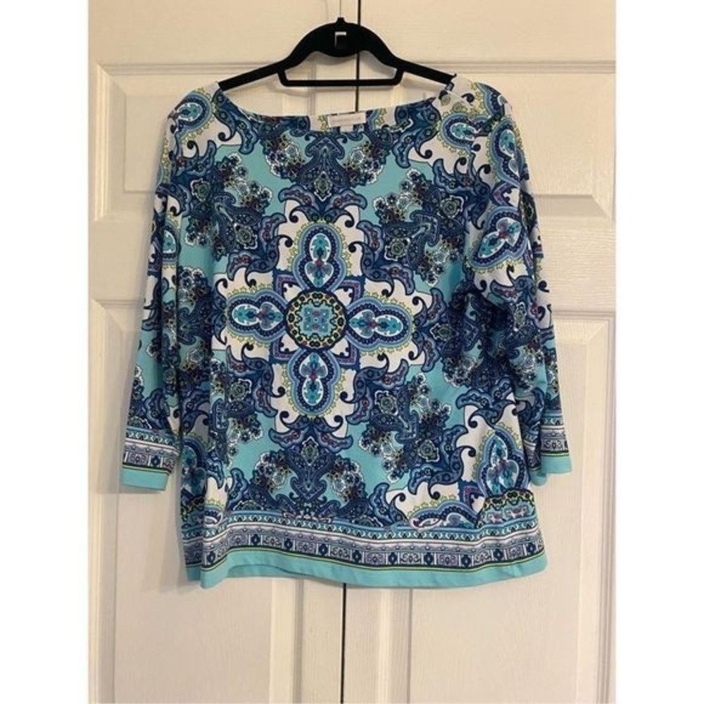 Blue and White Paisley Women's Top